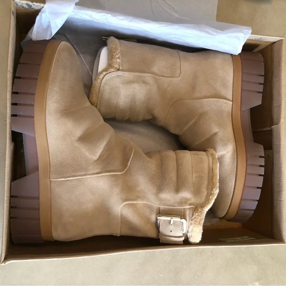 FREE PEOPLE Fable Faux-Fur-Lined Sand-Suede Boots Size 7 - Picture 15 of 16